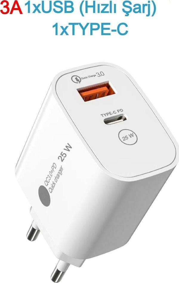 Ecuy Hızlı Şarj Adaptörü Hızlı Şarj Aleti Usb 3.0 / Type-C 25W 3.0A Hızlı Şarj Aleti Başlığı 25W 2In1 - Image 1