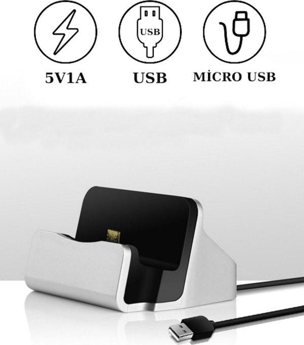 Ecuy Masaüstü Micro Usb Dock Şarj & Data İstasyonu Telefon Şarj Kablo Stand Usb Çıkışlı 2In1 - Image 1