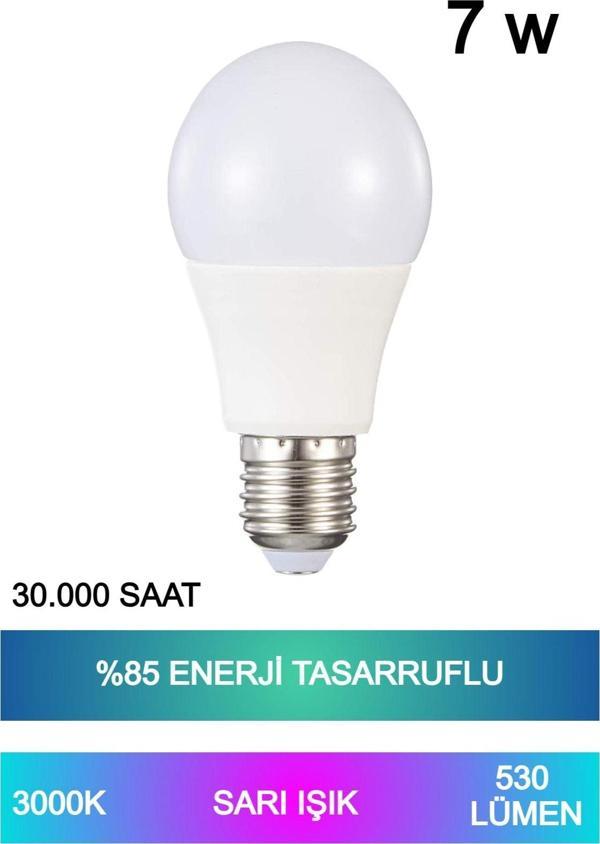 Ecuy Sarı Işık Led Ampul 7W %85 Enerji Tasarruflu E27 Duy Led Ampul 220° Açılı 30.000 Saat Kullanım - Image 1