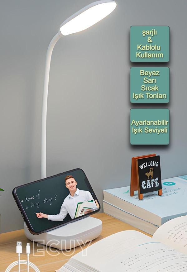 Ecuy Şarjlı Dokunmatik Masa Ve Gece Lambası Ayarlanabilir Işık Ders Çalışma Okuma 3 Renk Aydınlatma Lamba - Image 1