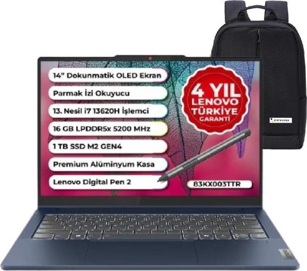 Ideapad 5 Intel Core I7-13620H 16GB 1tb SSD Freedos 14" Wuxga Dokunmatik Taşınabilir Bilgisayar 83KX003TTR Snertech Çant - Image 1