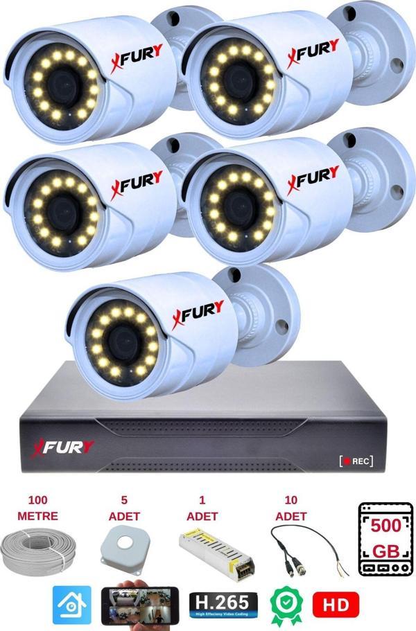 FURY 5 li Gece Renkli Görüş Güvenlik Kamerası Full HD-Su Geçirmez Güvenlik Kamerası Seti 500GB - Image 1