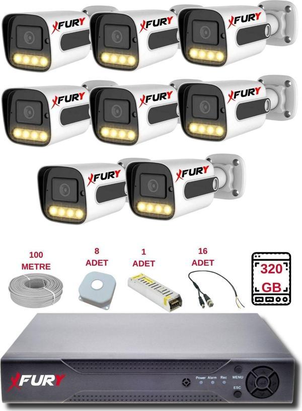 FURY 8 Kameralı Set Full HD Gece Renkli Görüş-Cepten İzle-Su Geçirmez Güvenlik Kamerası Seti 320GB - Image 1