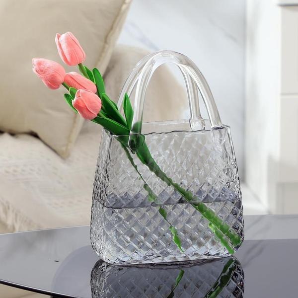 Çanta Vazo Cam Çiçek Vazosu Dekoratif Antrasit Vazo Büyük Boy Oval Model 1,5kg Glass Bag Vase - Image 1