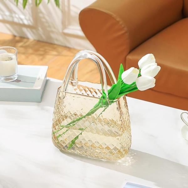 Çanta Vazo Cam Çiçek Vazosu Dekoratif Bal Amber Vazo Büyük Boy Oval Model 1,5kg Glass Bag Vase - Image 1
