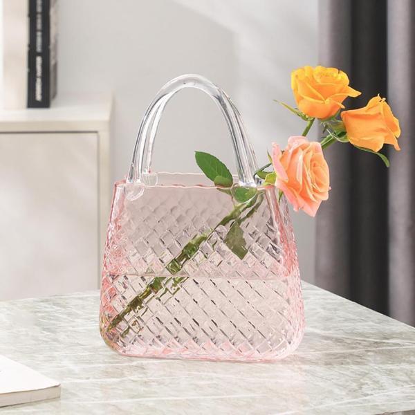 Çanta Vazo Cam Çiçek Vazosu Dekoratif Pembe Vazo Büyük Boy Oval Model 1,5kg Glass Bag Vase - Image 1