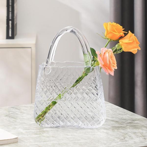 Çanta Vazo Cam Çiçek Vazosu Dekoratif Şeffaf Vazo Büyük Boy Oval Model 1,5kg Glass Bag Vase - Image 1