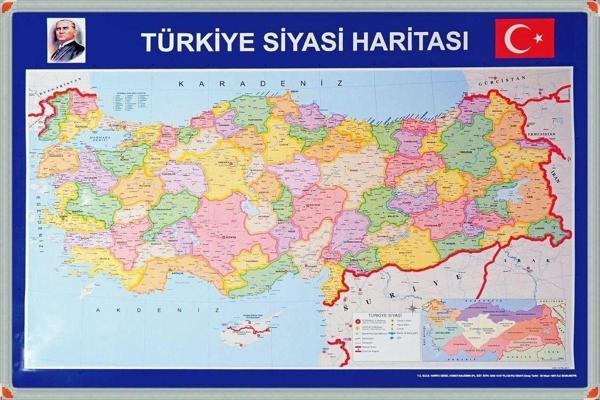 70x100 Türkiye Siyasi Haritası Alüminyum Çerçeve Tablo Pano - Image 1