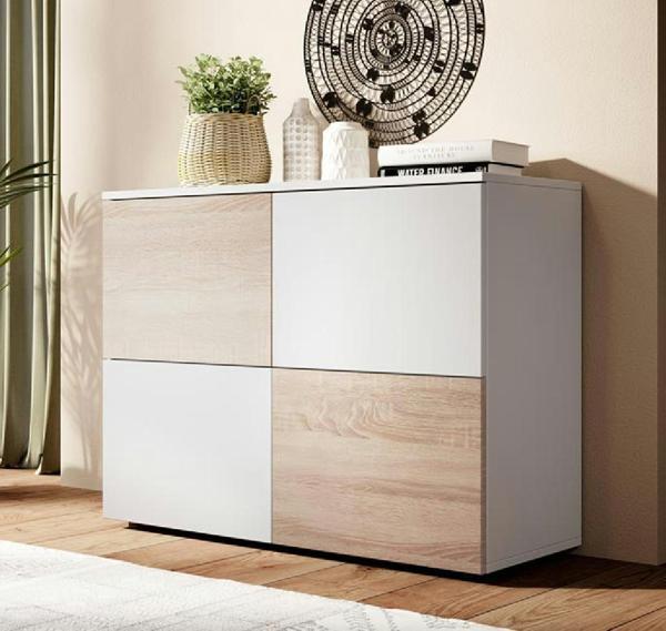 Konsol Modern 4 Kapaklı Bas Aç Sistemli Sonoma Beyaz Dekoratif Büfe Salon Mutfak Yemek Odası Raf - Image 1