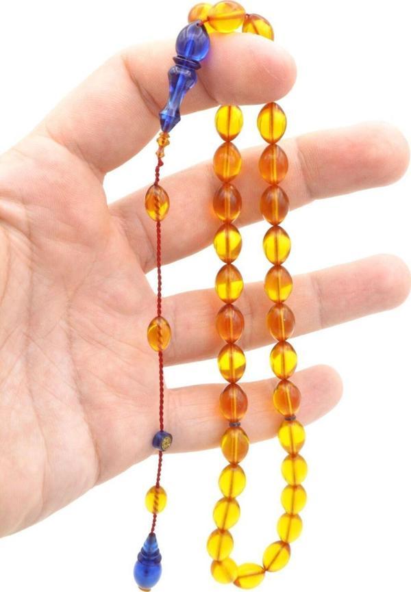 Bünyamin Barlak İmzalı Beyzi Kesim Sarı Lacivert Ateş Kehribar Tesbih - Image 1