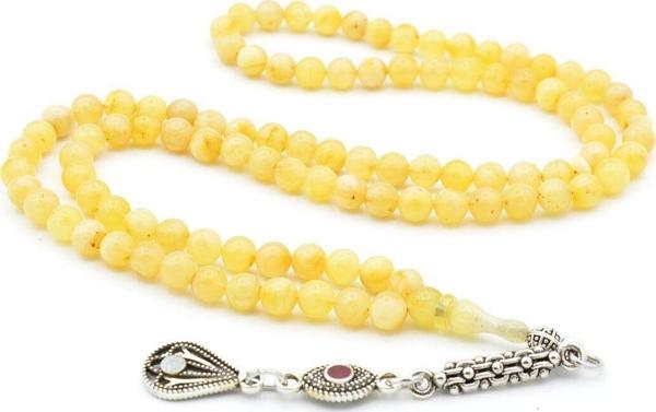 Gümüş Kaplama Kamçılı Küre Kesim 99 Luk Kaya Damla Kehribar Tesbih - Image 1