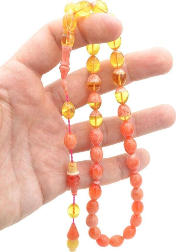 Hakan Turan Yapımı Beyzi Kesim Pembe Renk Süzmesi Sıkma Kehribar Tesbih - Image 1