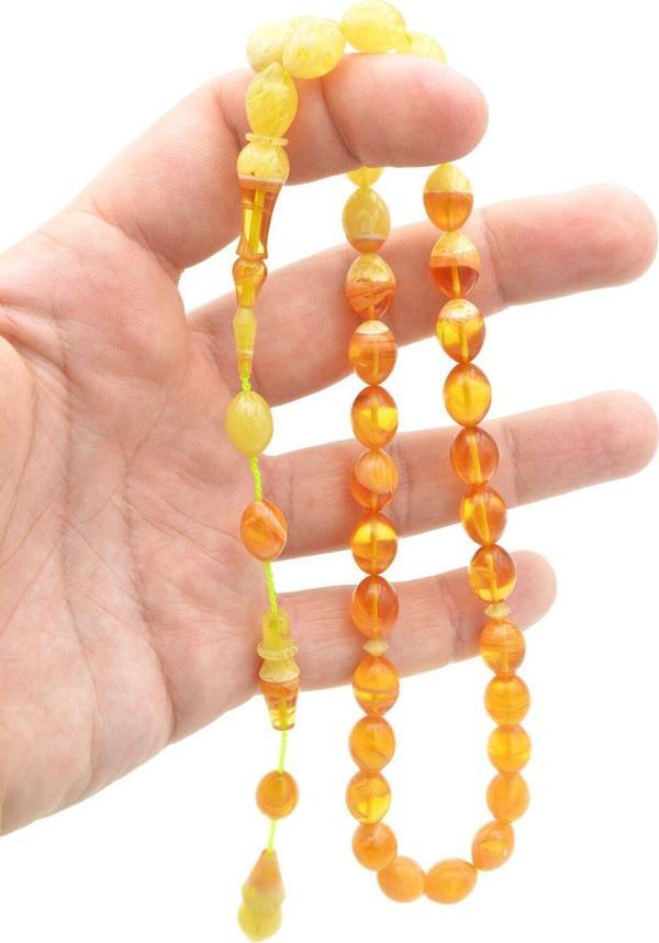 Hakan Turan Yapımı Beyzi Kesim Turuncu Renk Süzmesi Sıkma Kehribar Tesbih - Image 1