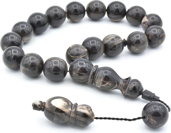 Usta İşi Sistemli Küre Kesim Koyu Bufalo Boynuzu Efe Maskot Tesbih - Image 1