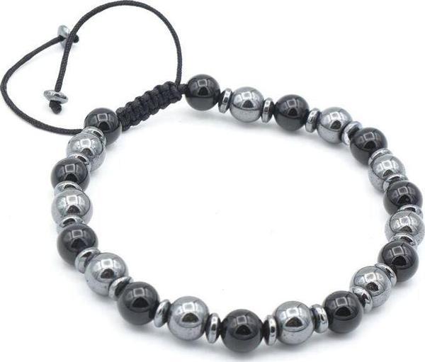 Makrome Model Hakiki Hematit ve Oniks Taşı Bileklik 6 Mm - Image 1