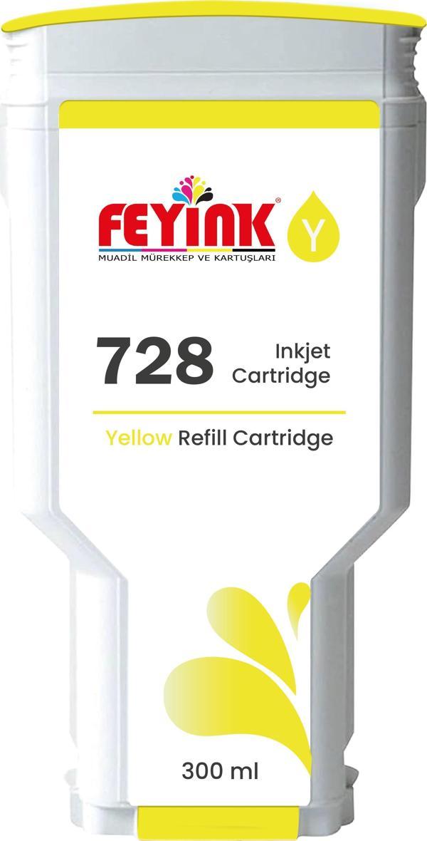 ® HP 728 Yellow 300 ml. Sarı  Orijinal Mürekkep Dolumlu Feyink Kartuş Uyumlu Makineler: T730, T830 - Image 1