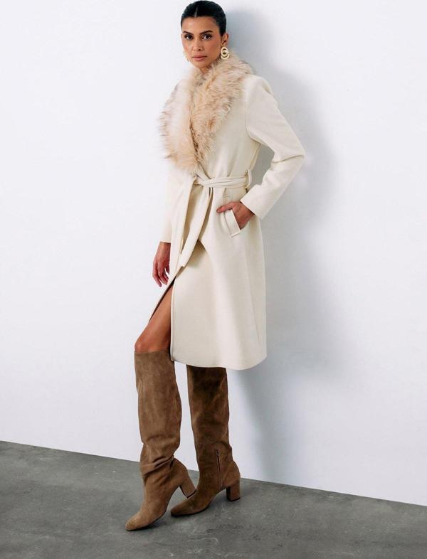 Kürklü Kaşe Kaban - Taş - Image 1