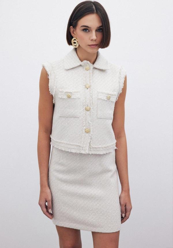 Simli Tüvit Yelek - Taş - Image 1