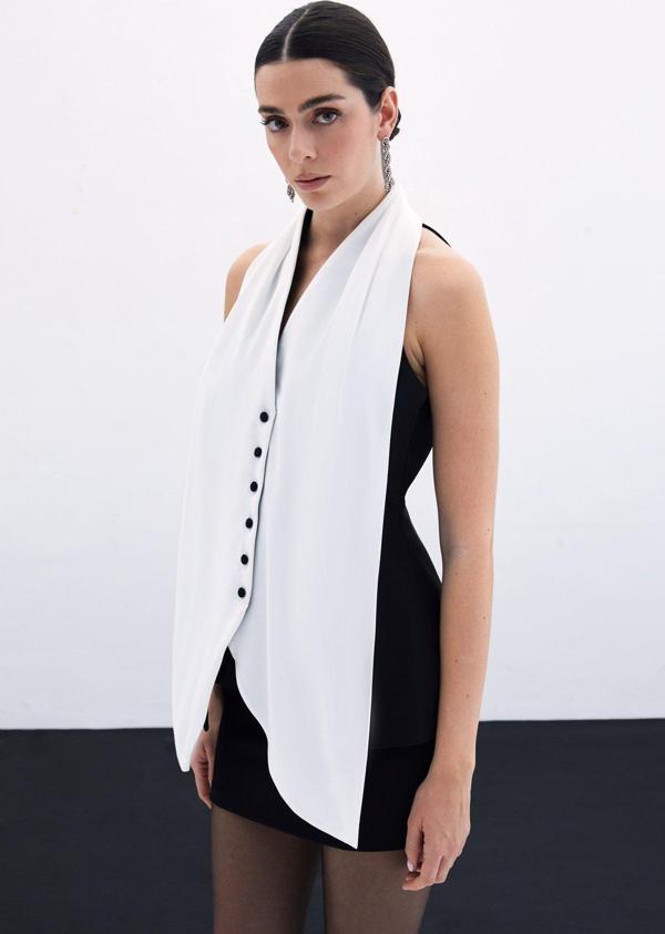 Şal Detaylı Yelek - Siyah - Image 1