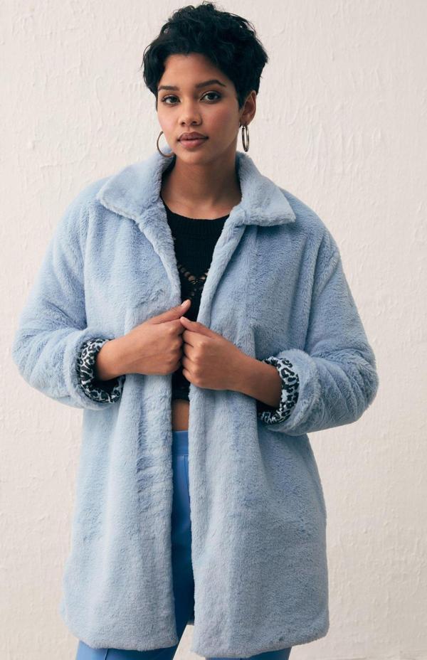 Leopar Astarlı Peluş Kaban - Bebe Mavi - Image 1