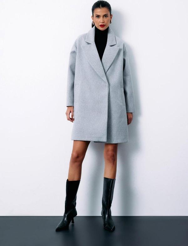 Desenli Kısa Kaban - Gri - Image 1