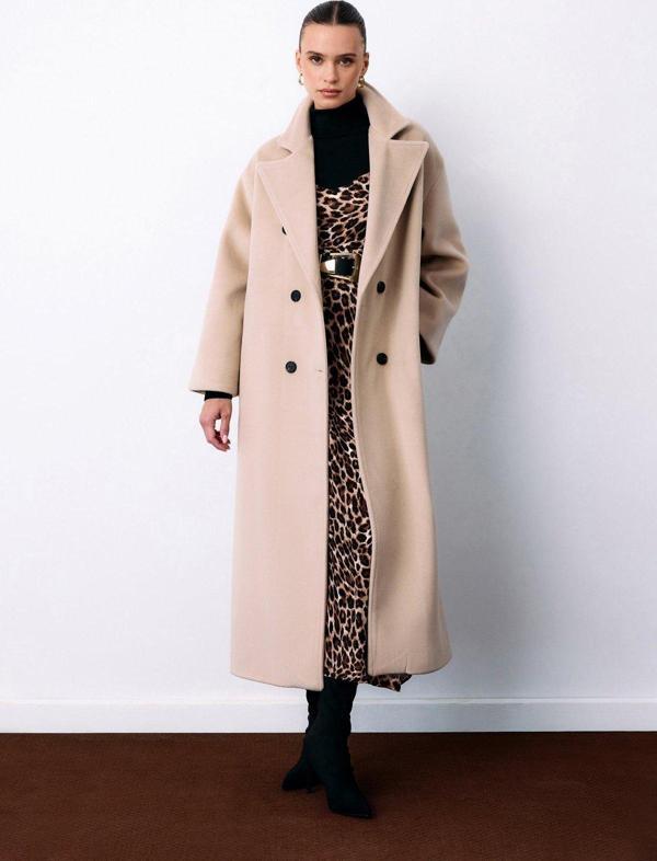 Kruvaze Uzun Kaban - Bej - Image 1