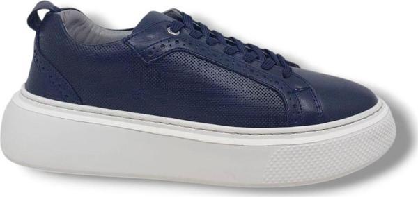 Zerhan 265-2031 Erkek Lacivert Hakiki Deri Casual Ayakkabı - Image 1