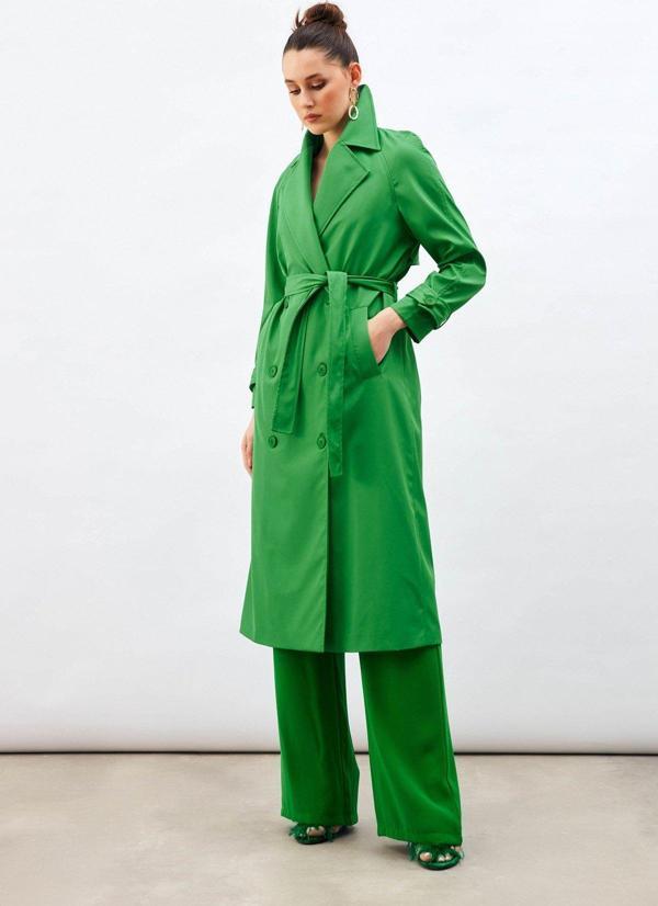 Kuşaklı Uzun Trenç - Yeşil - Image 1