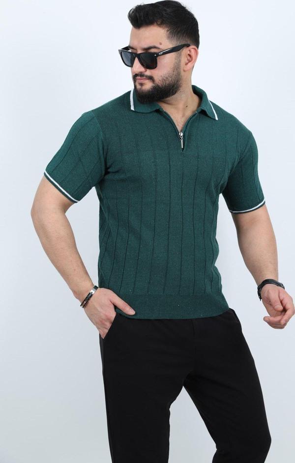 Polo Yaka Kısa Kol Erkek Örme Triko Tişört - Image 1
