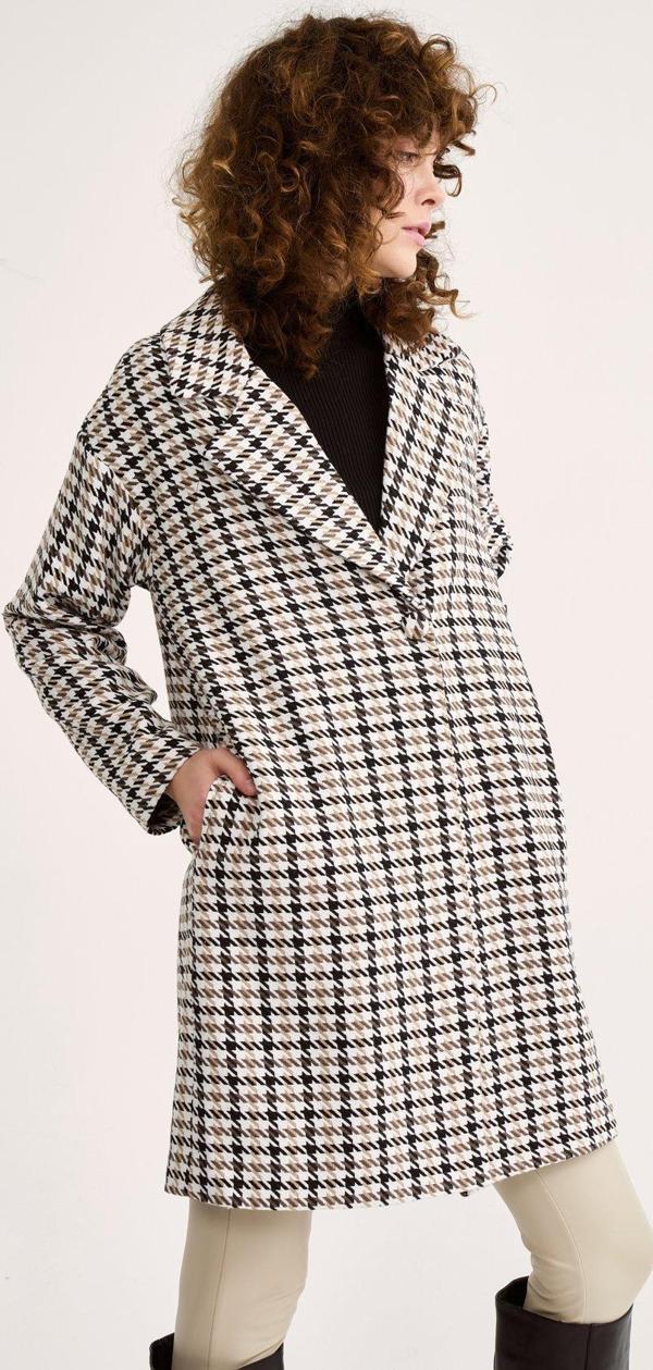 Kazayağı desenli kaban - Kahve - Image 1