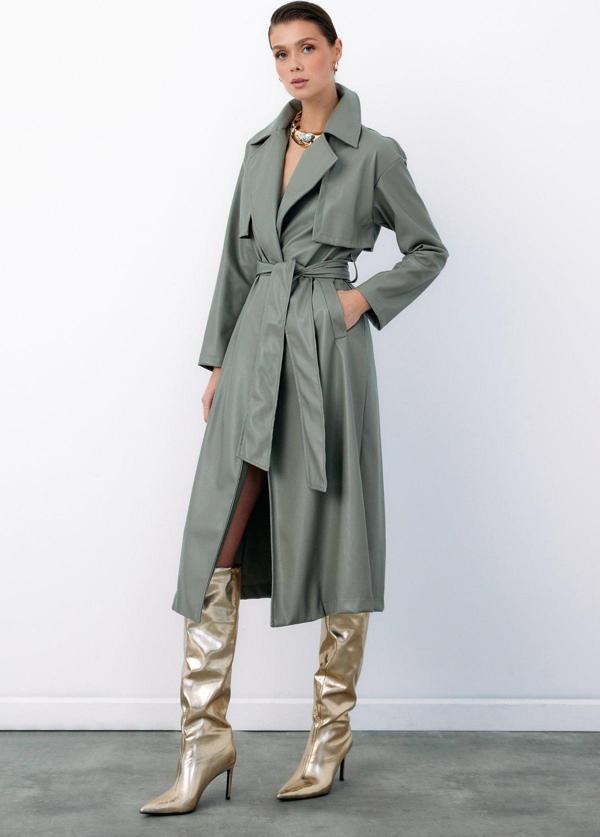 Kuşaklı Uzun Deri Trenç - Çağla Yeşili - Image 1