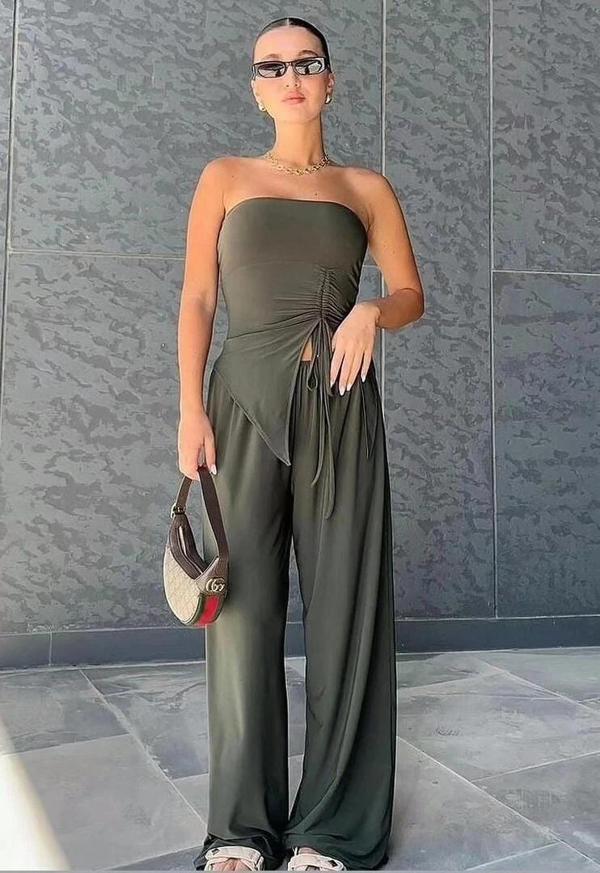 Büzgü Detay Bluz Pantalon Takım - Image 1