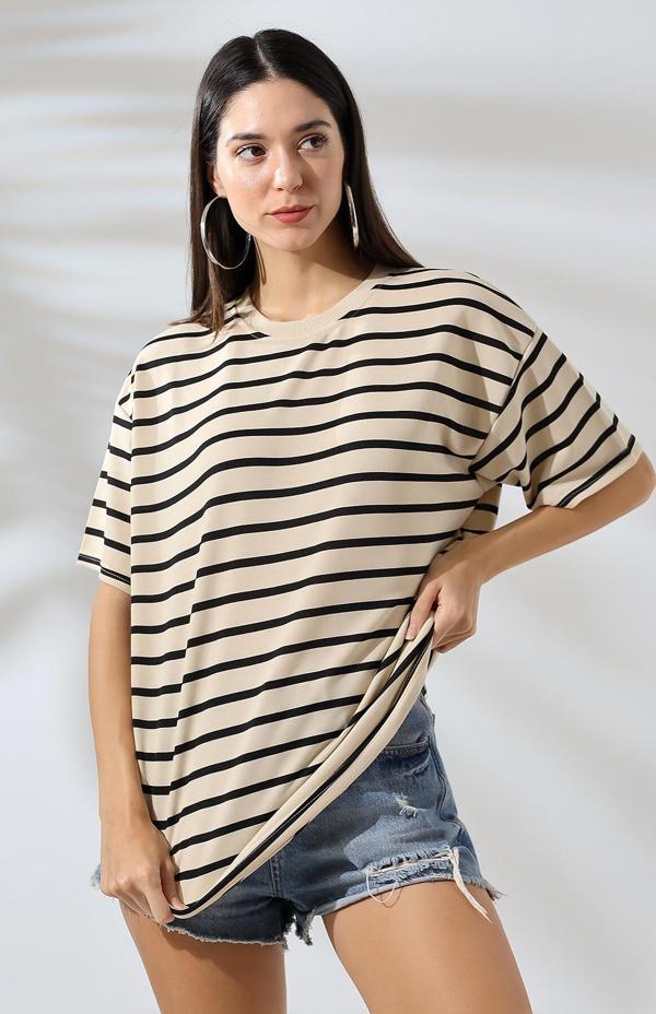 Çizgili Oversize T-Shirt - Image 1