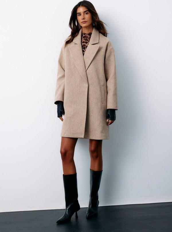 Desenli Kısa Kaban - Camel - Image 1