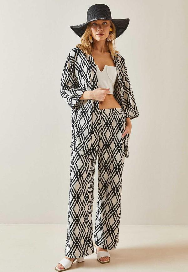 Etnik Desen Kimono Pantalon Takım - Image 1