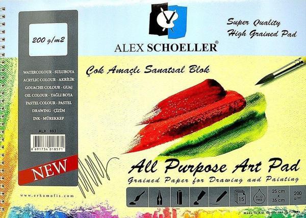 Alex Schoeller Resim Defteri 25X35 Cm 200Gr 15 Yaprak 893 Çok Amaçlı Çizim Ve Resim Bloğu Spiralli - Image 1