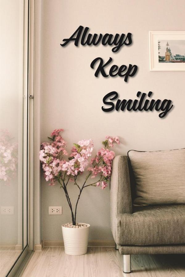 Büyük Always Keep Smiling Duvar Dekoru Ahşap MDF Tablo Hellove Tablo - Image 1