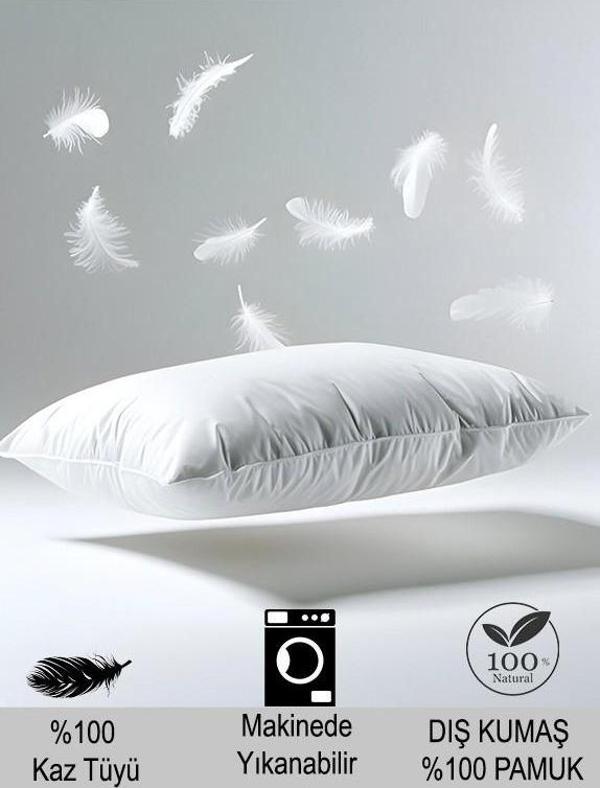 2 Adet %100 Kaz Tüyü Yastık 50 x 70 cm - Image 1