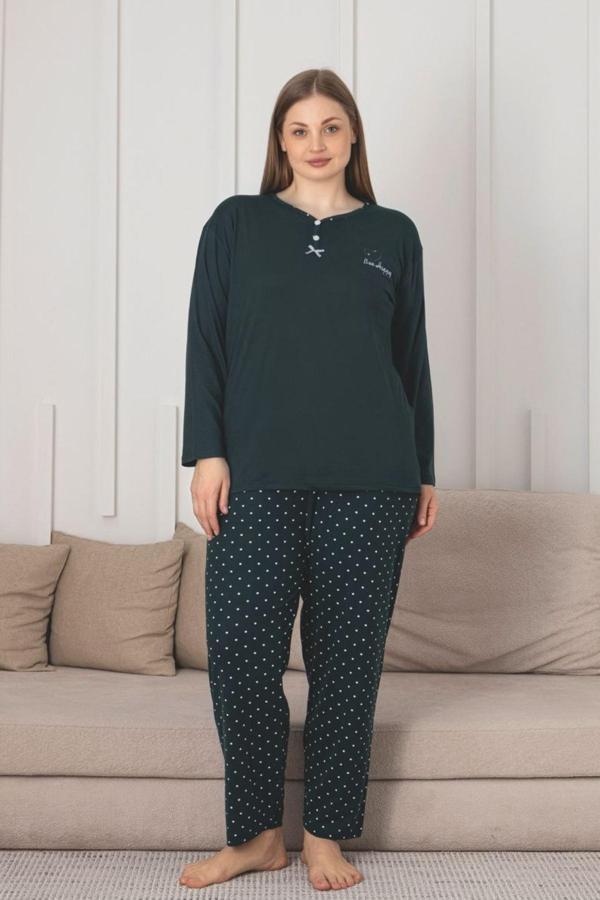 X-Dreamy Büyük Beden Bambu Desenli Uzun Kollu Pijama Takımı - Image 1