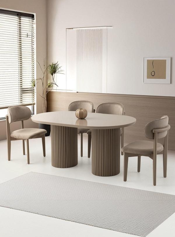 Orkide Sabit Oval Bohem Cappicino Yemek Masası Takımı Ahşap Nergis Sandalye  (1 Masa 4 Sandalye ) - Image 1