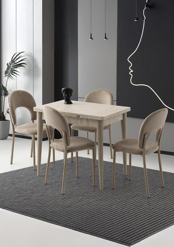 Yanlardan Açılır Yakamoz 90x60 cm Sidon Masa 4 Adet Ay Sandalye  - Image 1