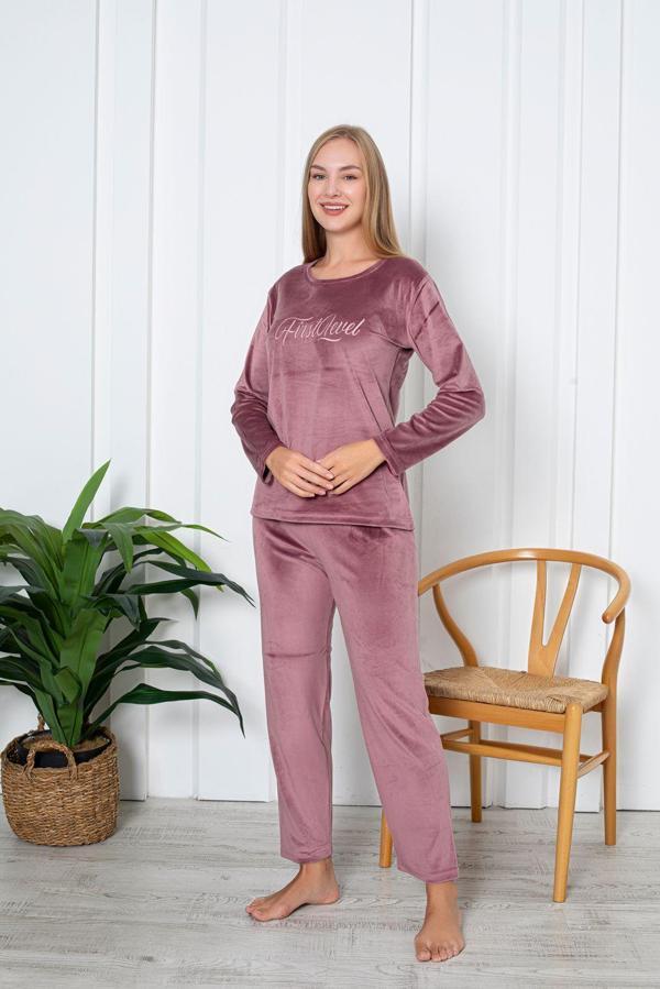 Luxury Velvet Fransız Kadife Yazı Detaylı Pijama Takımı - Image 1