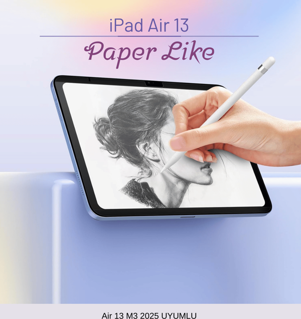 iPad Air 13 2025 M3 Çip Uyumlu Paper Like Ekran Koruyucu Gerçek Kağıt Hissi Parlama Önleyici - Image 1