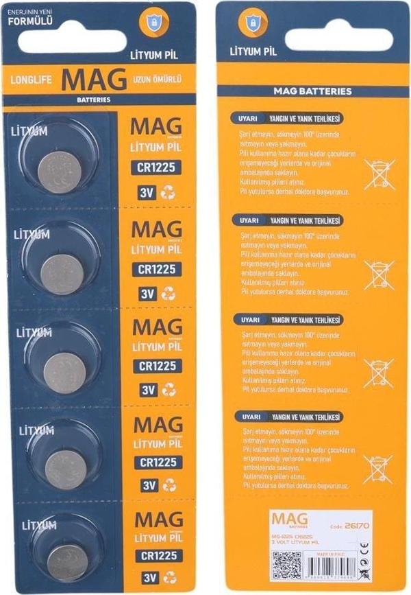Mag Batteries MG-1225 CR1225 3 Volt Lityum Pil (5'li Blister Paket) - Image 1