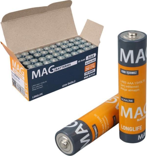 Mag Batteries MG-26174 Alkalin AAA 40'lı İnce Kalem Pil Kumanda Pili (AAA, LR03, AM-4) - Image 1