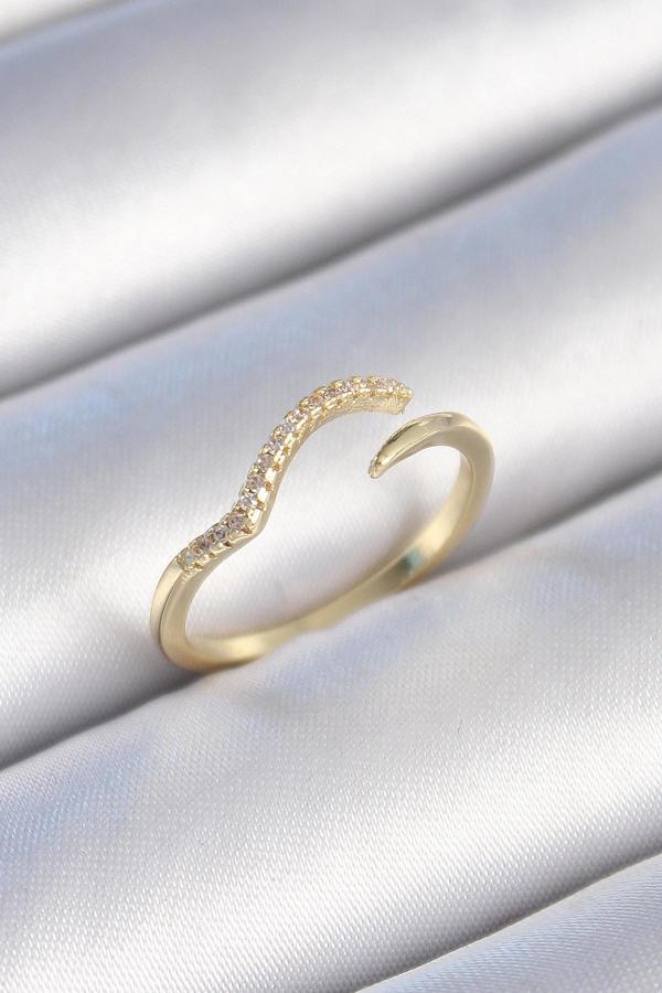 Gold Renk Zirkon Taşlı Kadın Yüzük - EBJ241214W29765 - Image 1