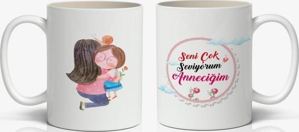 Annelerin Kalbine Dokunan Tasarımlı 1 Adet Seni Çok Seviyorum Anneciğim Yazılı Hediyelik Kupa - Image 1