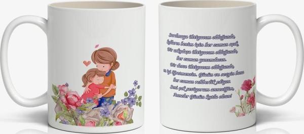 Anneye Özel Mesajlı Tasarım1 Adet Annelerin Kalbini Isıtacak Anneler Günü Hediyelik Kupa Mod1 - Image 1