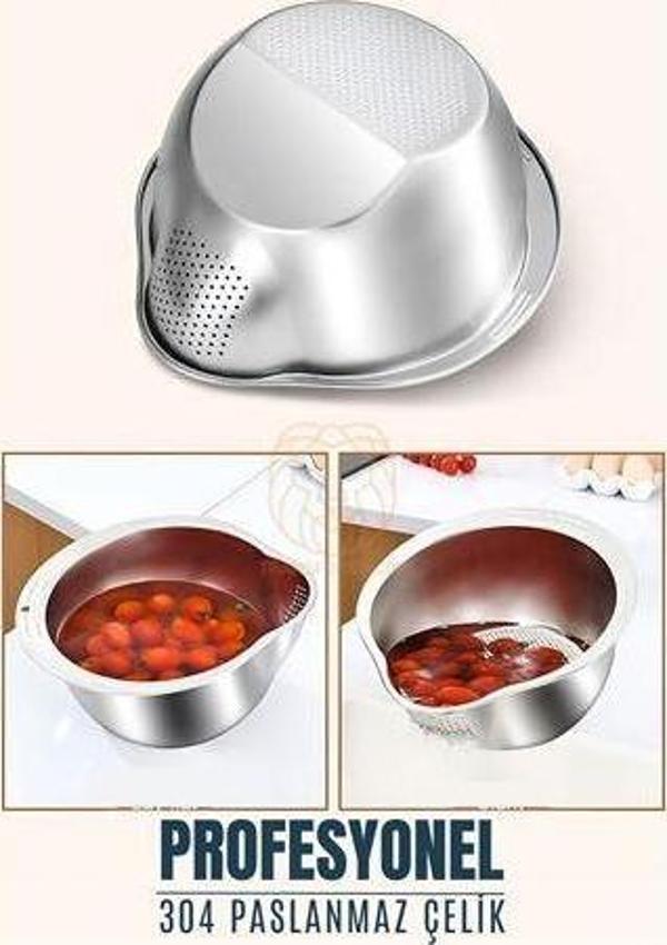ModaCar Pirinç Süzgeci Makarna Salata Süzgeci 304 Paslanmaz Çelik Mink Design - Image 1