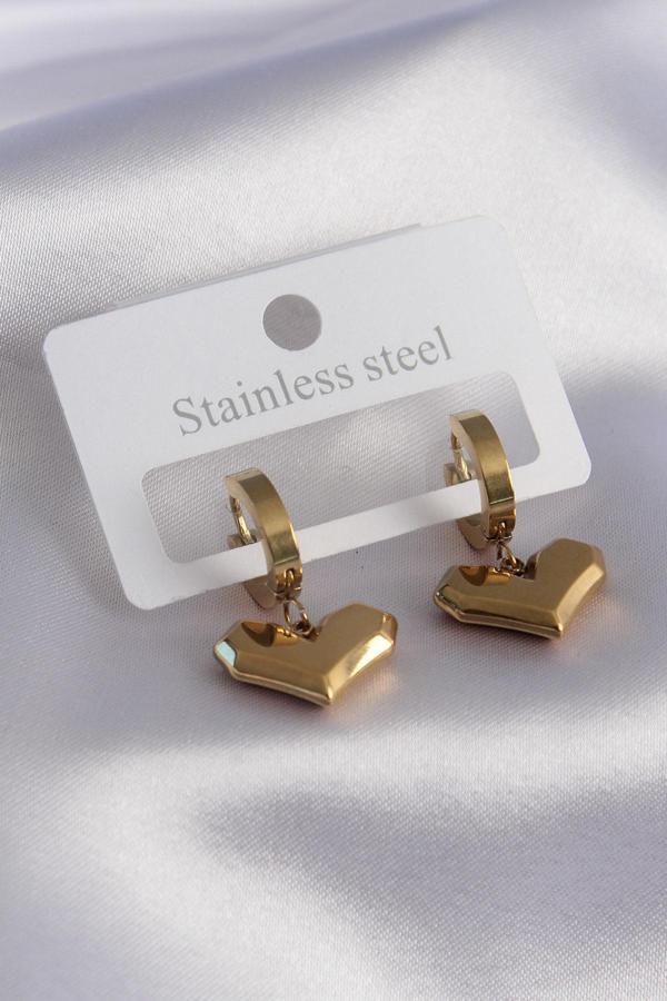 316L Çelik Gold Renk Kalp Model Kadın Küpe - Image 1